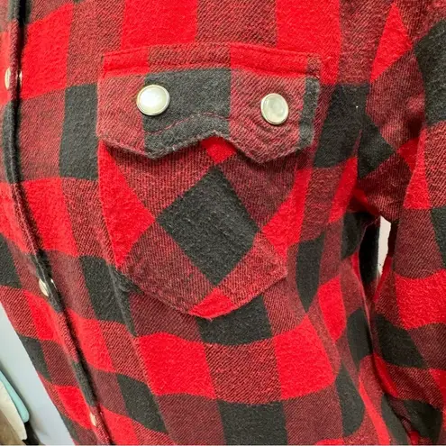 Vintage Yikes Black & Red Buffalo Plaid Flannel Shirt Dress Women’s Size Medium
