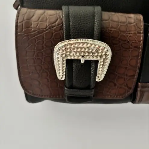 Braciano Black Brown Silver Buckle Bling Compact Modern Classic Statement Chic