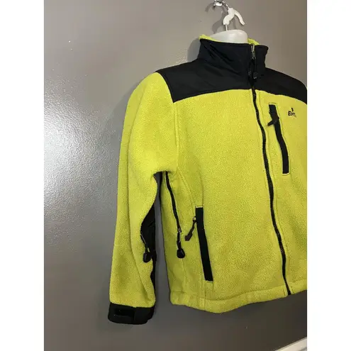 EMS Polartec Fleece Jacket Womens Medium Green Black Full Zip Outdoor Hiking Yellow