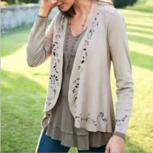 Soft Surroundings Florentine faux suede open front cardigan, size medium