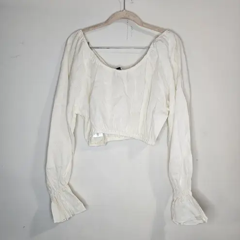 We Wore What NEW Off The Shoulder Linen Blend Cropped Women Medium Blouse