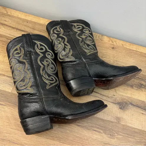 African Brand Leather Ornate Design Cowboy Boots Black Vintage 90s Women’s Size 6