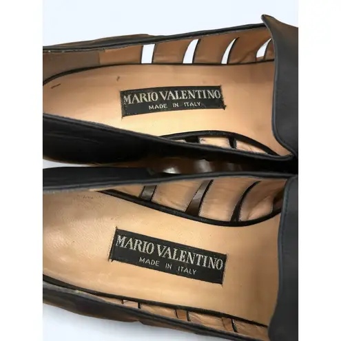 Mario Valentino Vintage Black Low Heeled Cut Out Loafer Dress Shoes size 39.5