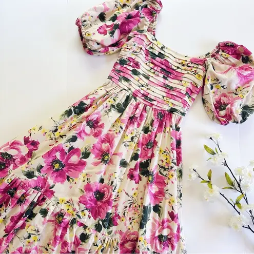 Abercrombie & Fitch NEW  Emerson Poplin Puff Sleeve Midi Dress in Pink Floral XXS