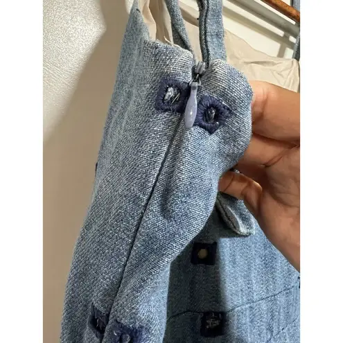 Hunter Bell Alex Denim Wide Leg Crop Jumpsuit Tie Straps With Side Zip Size 0