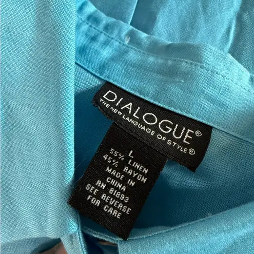 Dialogue Women's Blue Linen Blend Button Down Long Length Tunic Blouse Shirt L - Image 5