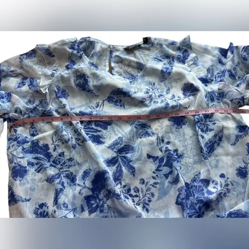 G by Guillana Women's 2XL Blue Floral Ruffle Blouse Casual Top shear Size 2X