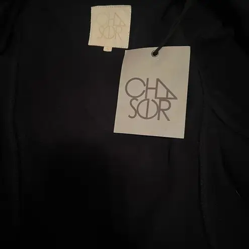 Chaser NWT- Black Long Trench Coat with Wide Lapels and Belt, zipper pockets