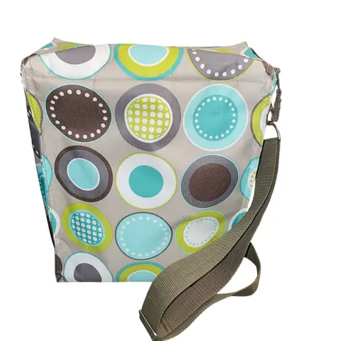 Thirty One Insulated Zip Cooler Picnic Bag Minty Chip Circles Adjustable Strap Brown