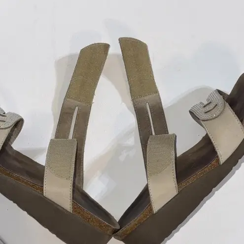 NAOT Gorpcore Prep Leather Bling Rhinestone Slide Low Wedge Sandals 36 Silver Size 7