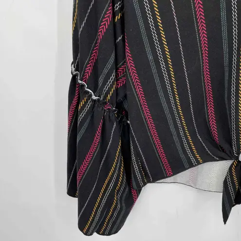 Lavender Field Lavender Field Boho Blouse Womens Medium Black Striped Knot Front Bell Sleeves