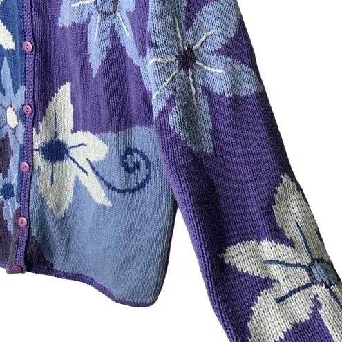 Coldwater Creek Vintage 90’s Y2K Cottagecore Cardigan Blue With Floral Pattern s