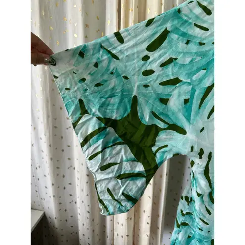 Hula Bay Women's Green Hawaiian Monstera Flowy Waterfall Bell Sleeves Blouse XL