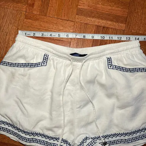 White and Blue Embroidered Women's Linen Blend Shorts Women SzMedium Size M