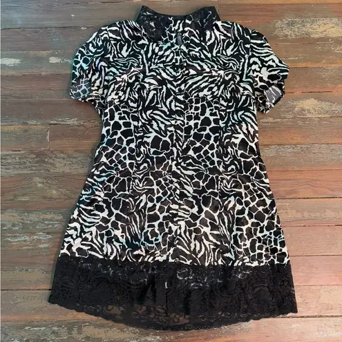 Bisou Bisou Animal Print Dress With Lace Collar and Trim ~ Size PXL 💚🍄