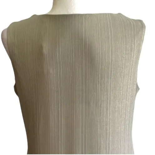 Tahari Blouse Taupe Green Gold Sleeveless Ruched Side Asymmetric Top Small NEW