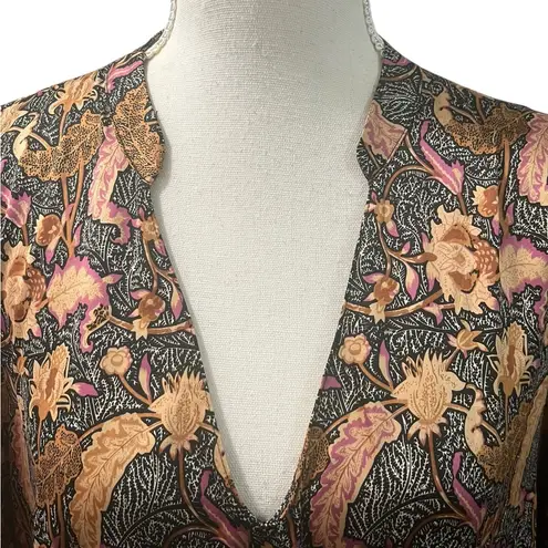 MELLODAY V Neck Tunic Top Mini Dress Floral Tiered Long Sleeve Pullover L