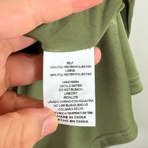 &merci &merci Ruffle Neck Olive Green Long Sleeve Mini Dress