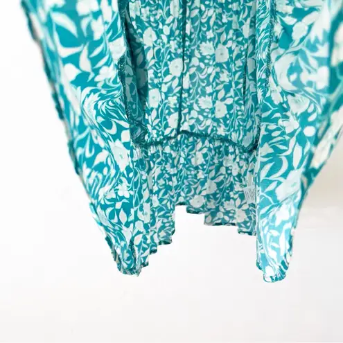 Mila Mae Floral Patterned Tie Neck Mini Dress in Teal Pink Blue