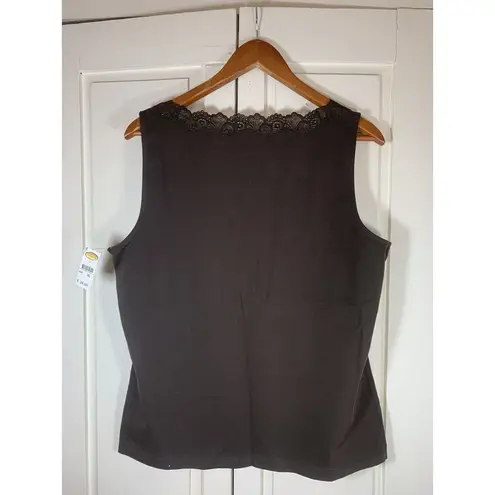 Talbots NWT  Lace Tank‎ Womens XL Brown Square Neck Sleeveless Stretch Preppy