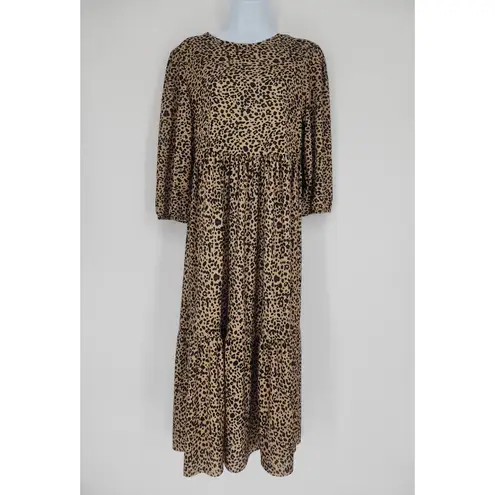 Pull & Bear Leopard Print Tiered Maxi Dress Women’s Size Small Black
