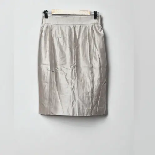 Akris Metallic Sliver A-Line Pencil Silk Skirt