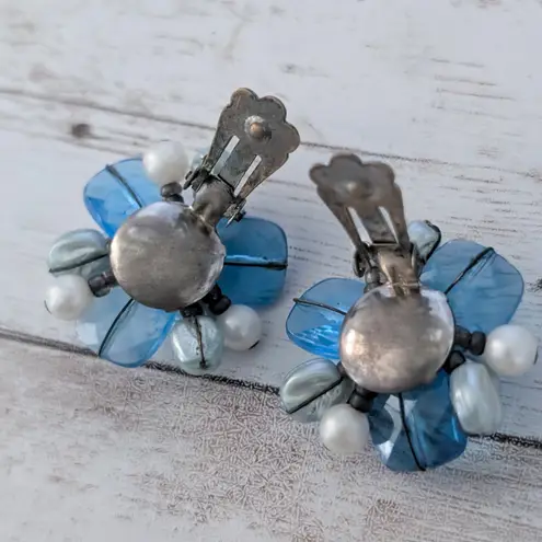 Vintage Clip On Earrings Large Statement Blue Tones Stamped W Germany