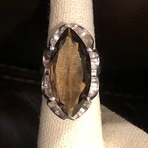 Sterling Silver Faceted Smokey Quartz Faceted Tension Mount Vintage Ring Sz 6
