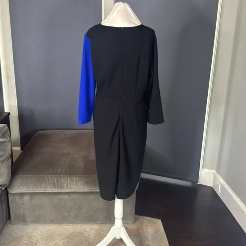 Women’s Black & Blue Asymmetrical Ruffled Front Midi Dress 3/4 Length Sleeve XL Blue - Image 4