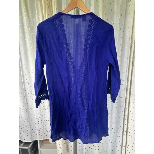 La Blanca 100% Cotton Hollow Out Crochet Applique Trim Swim Cover Up Tunic Dress