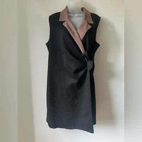 MSK Black & Taupe Faux Suede Wrap Dress Size XL Tan