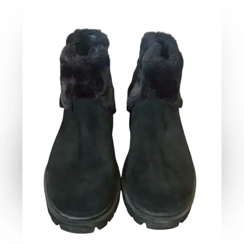 Koolaburra by Ugg NWOB BEREA FUZZ LEATHER FAUX FUR ANKLE BLACK BOOTS US 8