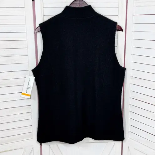 Alfred Dunner Embroidered Beaded Full Zip Mock Neck Boucle Wool Vest Black Small