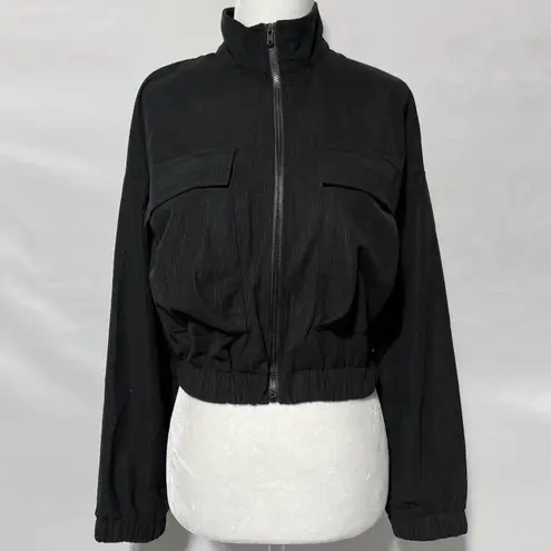 Area Stars New Waffle Knit Flap Pocket Full Zip Cropped Jacket Black Size Small
