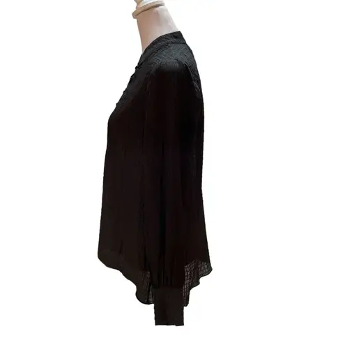 Everleigh Black 1/2 Button Front Sheer Crepe Women's Long Sleeve Blouse Size XS