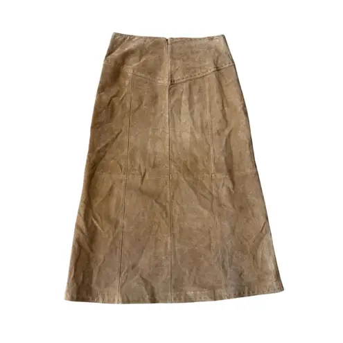 Vintage COUNTRY SHOP Genuine Leather Suede Beige Tan Maxi Skirt Women's Size 10 Brown