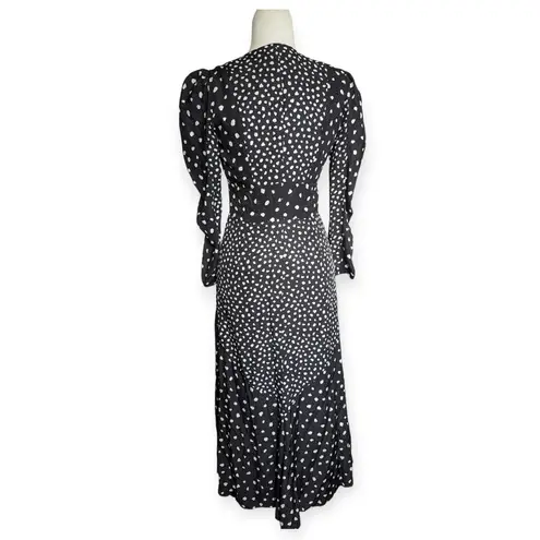 Rebecca Taylor Rouched Silk Black and White Polka Dot Print Midi Formal Dress