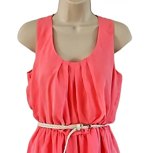 A.N.A Sleeveless Coral Pink Chiffon Dress with Braided Belt – Size Small