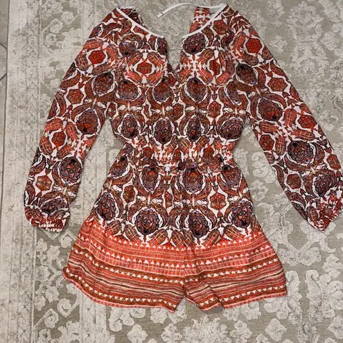 Gianni Bini Orange Patterned Bohemian Romper - Image 2