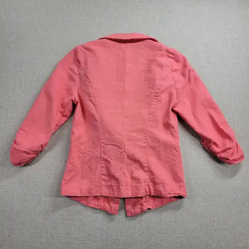 Stoosh Womens Blazer Size S Pink Linen Blend One Button Preppy Ruched Sleeve