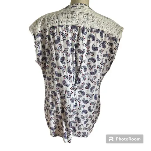 Ruff Hewn Red White Blue Paisley Tank Button Down Blouse Women’s Size Large