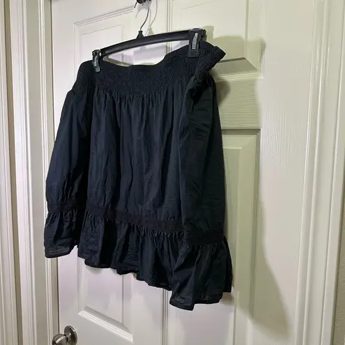 Elle Boho Tiered Flowy Crochet Peasant Skirt Size 2X Black Lined Smocked Elastic