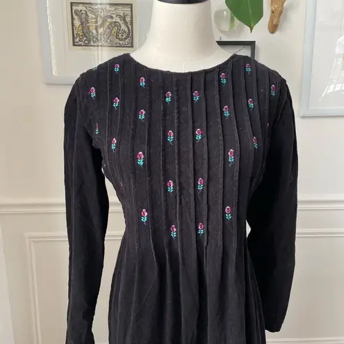 Vintage 80s Karin Stevens Black Corduroy Modest Prairie Dress 8