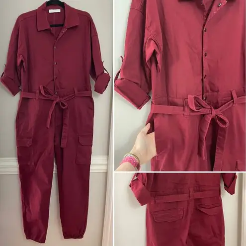 Burgundy Red Coveralls Boiler Field Suit Belted Jumpsuit Magnolia Brand Large