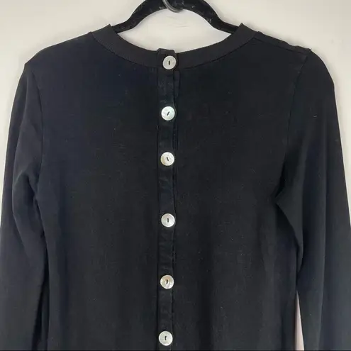 Ermanna Designer Knit Long Sleeve Dress Mother of Pearl Button Back Sz Small Black