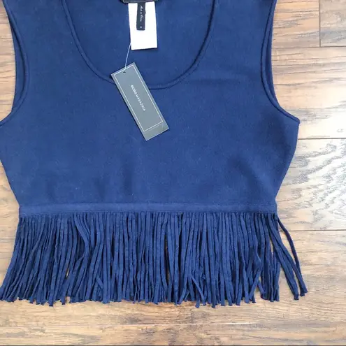 BCBGMAXAZRIA  • Jaleigh fringe crop top sweater knit tank Dark Ink navy blue