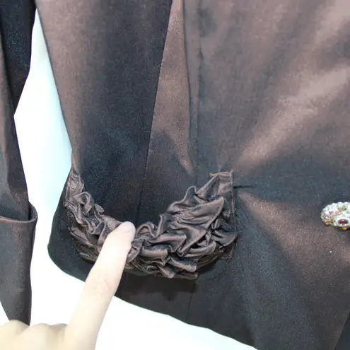 Cachet Womens 8 Satin Metallic Blazer Jacket Ruffled Preppy Edgy Whimsygoth Brown