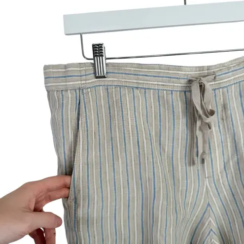 J Jill Love Linen Beige Striped Pull On Pants 100% Linen Coastal Womens Large