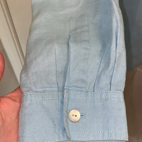 Sigrid Olsen Women’s Blue Button Down Linen Shirt Sz M GUC Comfy Lightweight