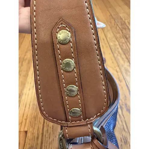 Ghurka Shoulder Bag Womens Brown Leather Pebbled Purse Brass Hardware Handbag